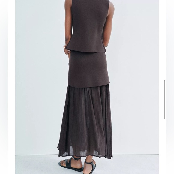 ZARA HIGH-WAIST COMBINED PLEATED KNIT SKIRT Brown 4192/016 New women L - Picture 2 of 8